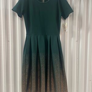 LuLaRoe Forest Green Textured Top Gold Embellished Bottom Size L